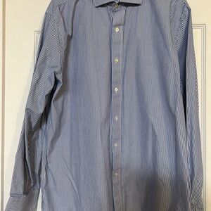 Tommy Hilfiger Blue and White Striped Dress Shirt